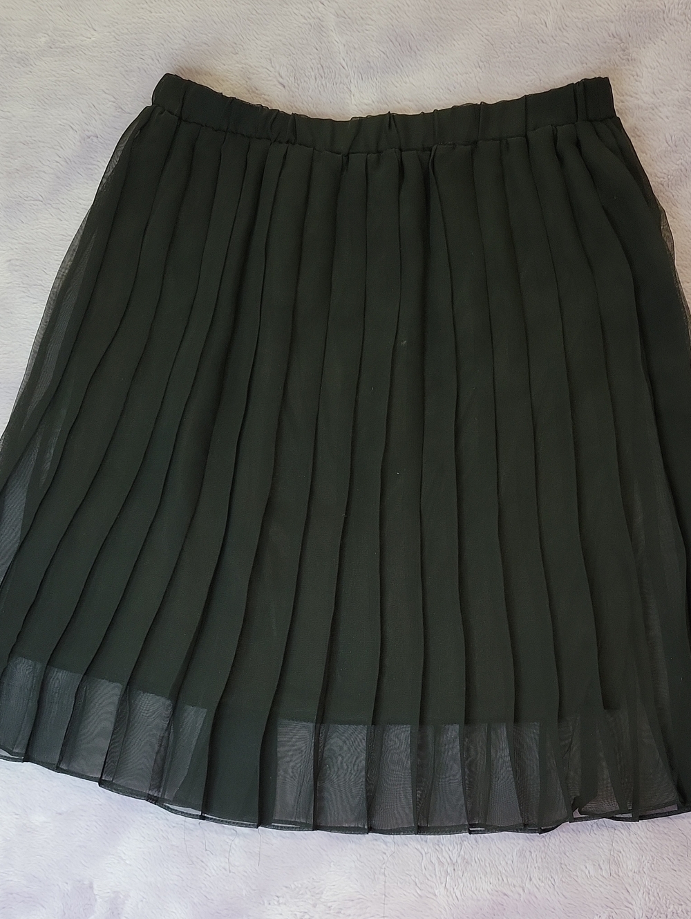 Pleated Chiffon A-Line Skirt - Dark Green
